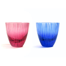 Load image into Gallery viewer, ぐい呑よろけ縞 青藍・金赤&lt;艶消し&gt; - THE GLASS GIFT SHOP SOKICHI
