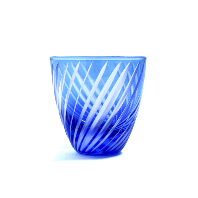 ぐい呑滝縞斜め 青藍・金赤<艶消し> - THE GLASS GIFT SHOP SOKICHI
